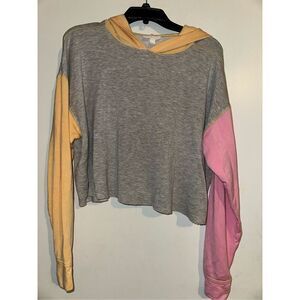 Colsie Womens Tie-Dye Grey Top Cropped Lounge Hooded Sweatshirt Size L Large